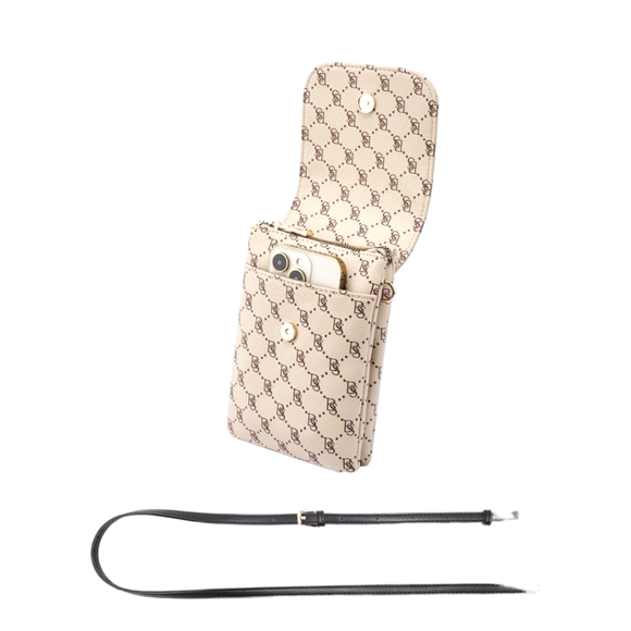 Women's Designer Bostanten Signature Beige Cellphone Crossbody Vegan Leather Bag - Picture 8 of 10